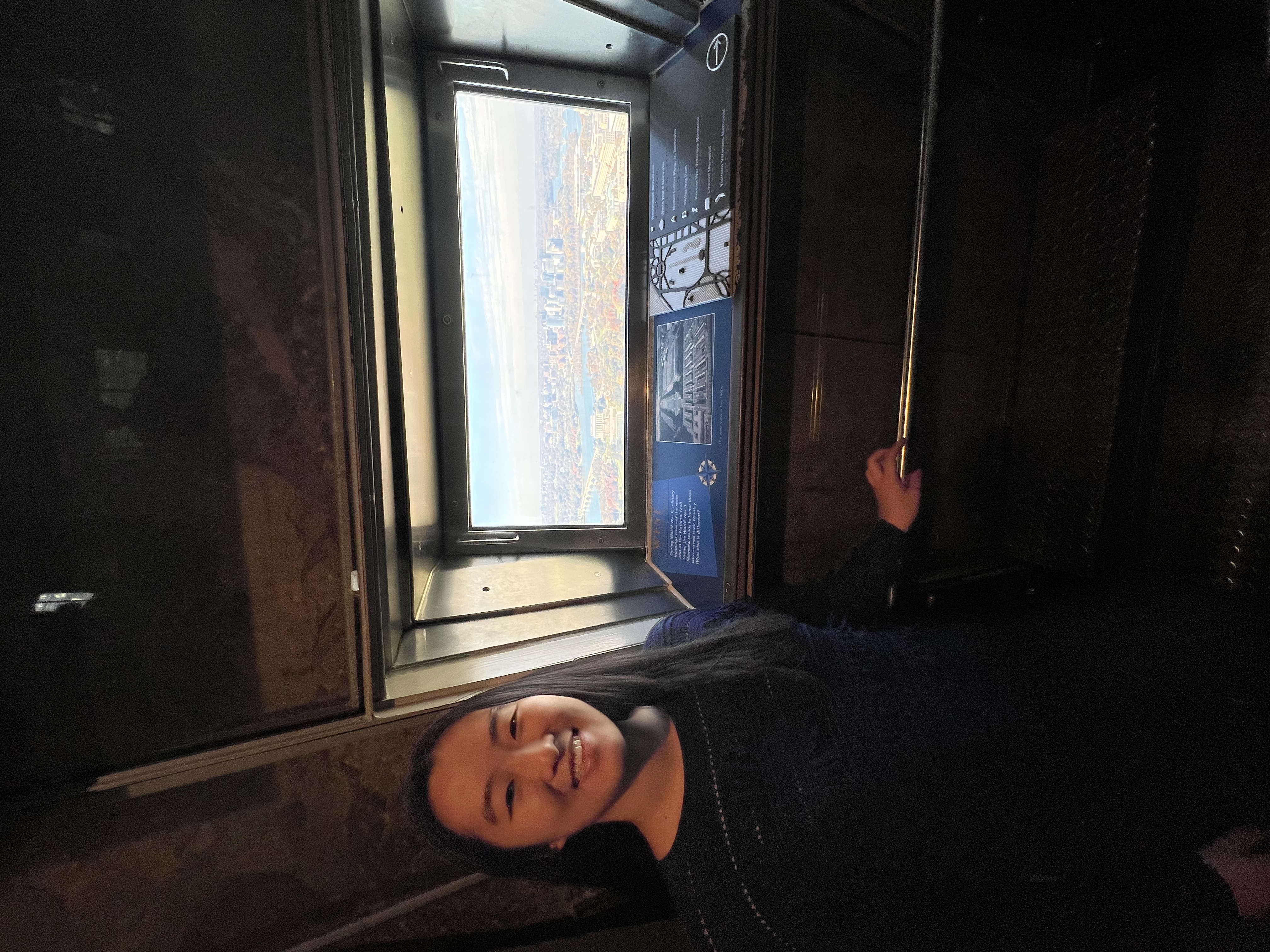 Michelle inside the Washington Monument